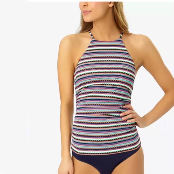 Anne Cole Friendship Bracelet High-Neck Tankini Top with Fold-Over Bikini - Picture 1 of 9